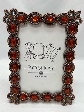 BOMBAY 4" x 6"  Jeweled Picture Frame  Amber Stones Photo